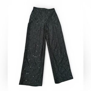 ZARA Black Lace Wide Leg Sequin Pants High Waist Glam Party Trousers Festival